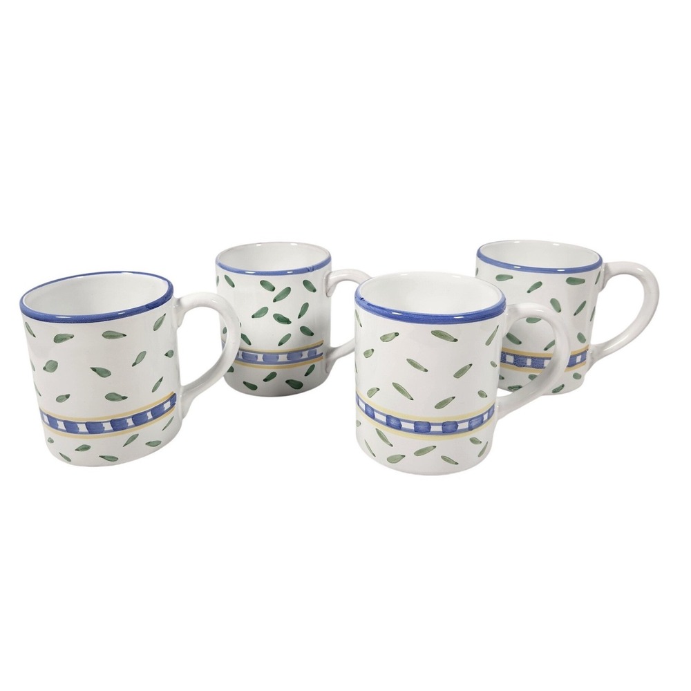 Williams Sonoma Tournesol Italy Handpainted Leaves 4" Mugs SET OF 4